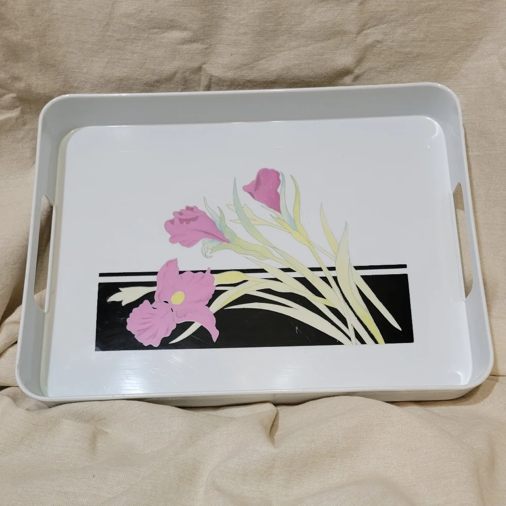 Vintage Phoenix Floral Plastic Serving Tray Made In Japan